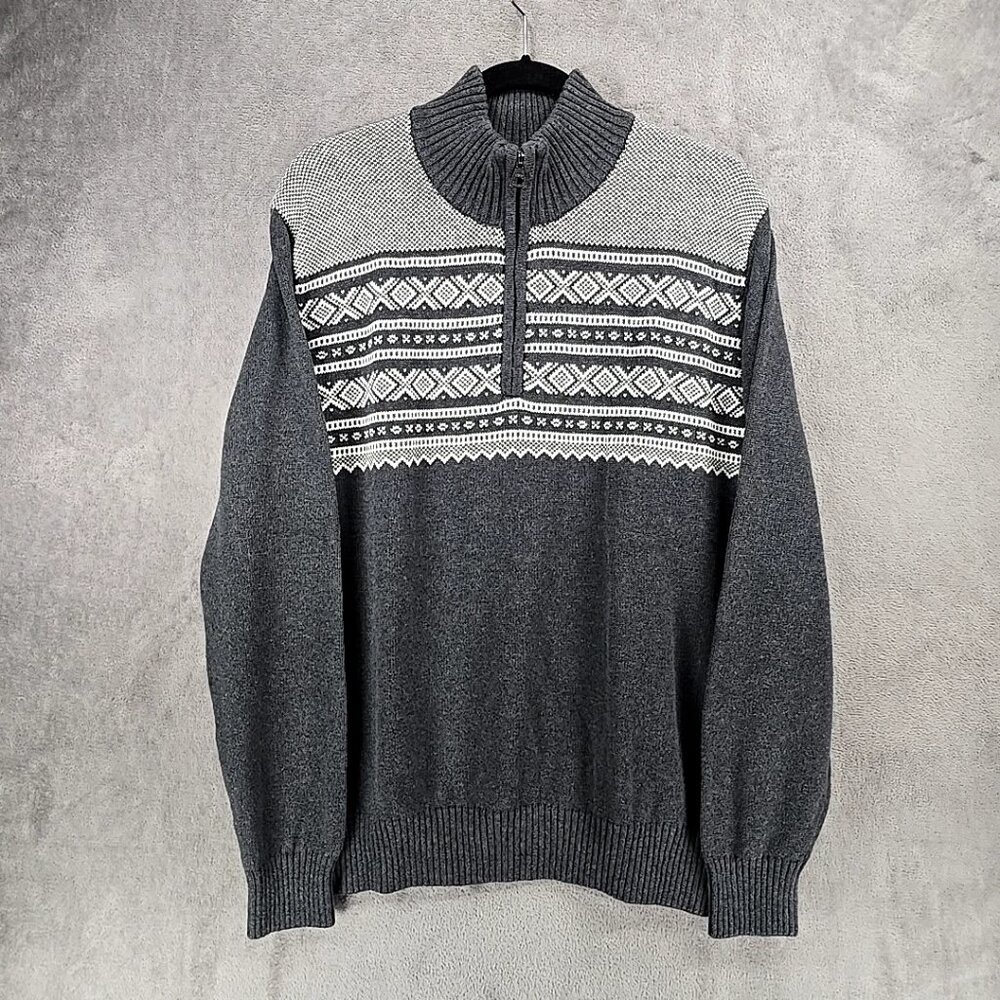 Original Weatherproof Vintage Gray & White 1/4 Zip Pullover Sweater Men's Size L